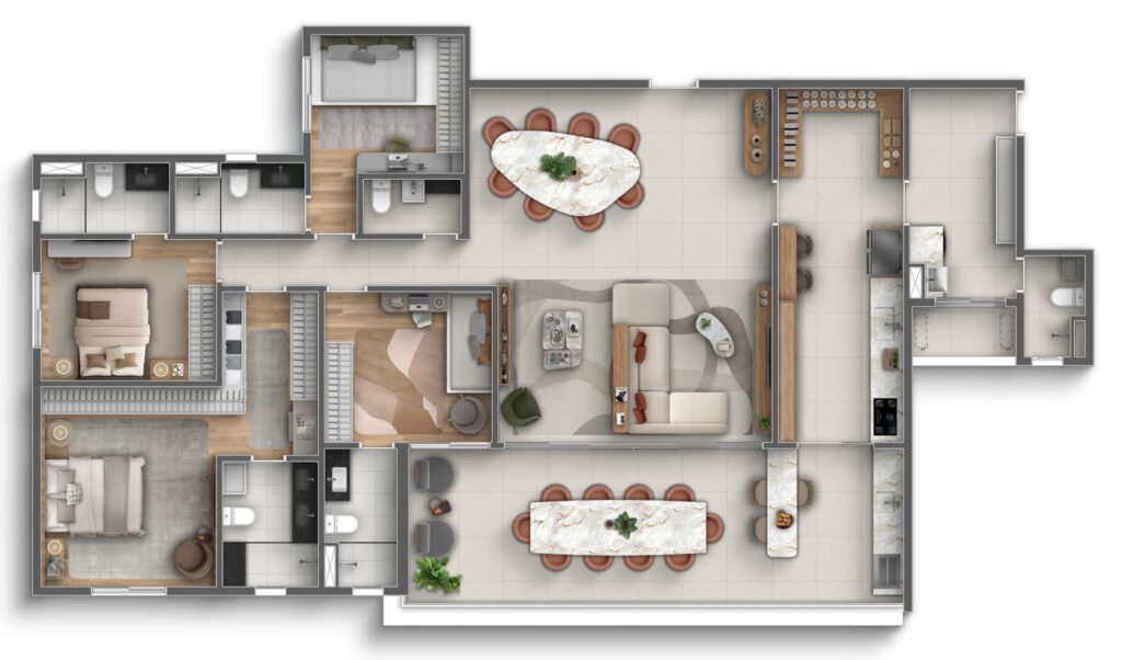 Planta 202m² 4 dormitórios 2 suítes