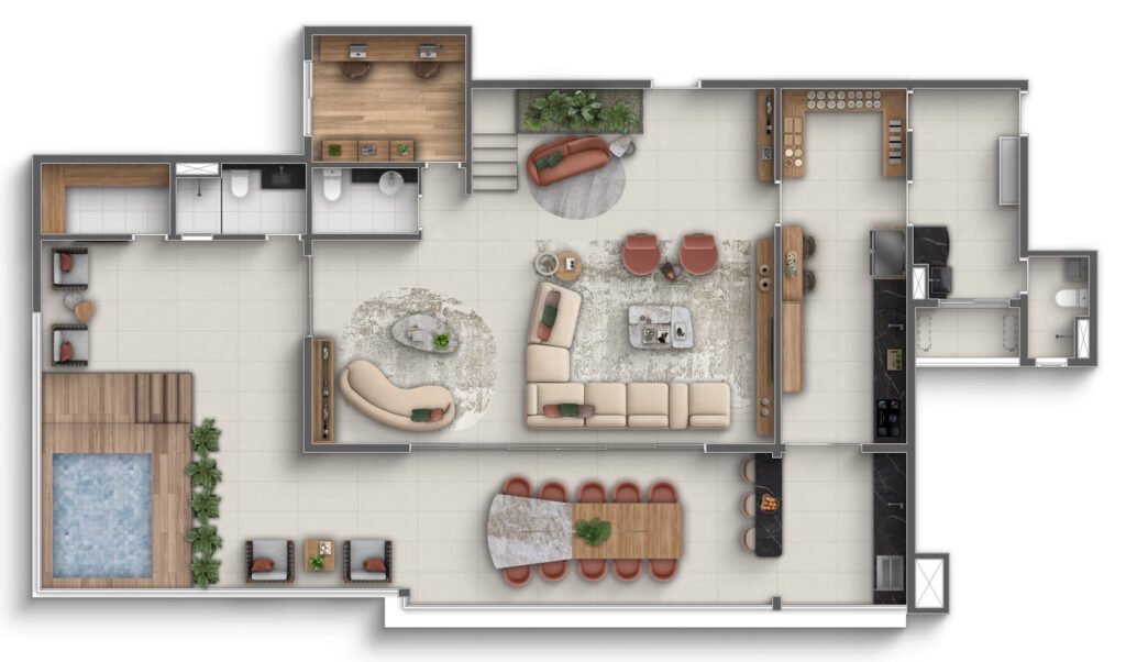 Planta da cobertura duplex de 335m²