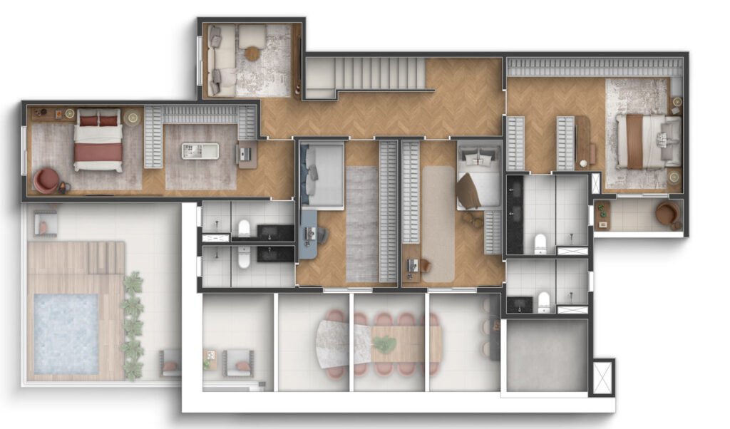 Planta cobertura duplex 335m² pavimento superior